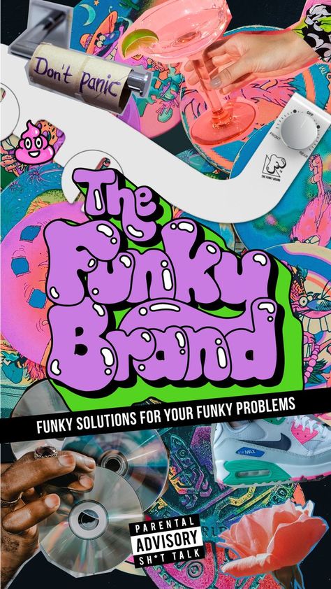 The Funky Brand is a funky-themed bathroom brand, selling bidets and toilet stools. It features a pop art, 90s-inspired logo design, fun colors, and wild graphics. - Design by JRS is a funky branding studio based out of Connecticut & New York. Pop Art Font, Funky Branding, 90s Graphic Design, Identity Design Inspiration, 90s Design, 광고 디자인, Food Logo Design, Tshirt Printing Design, Flyer Design Inspiration