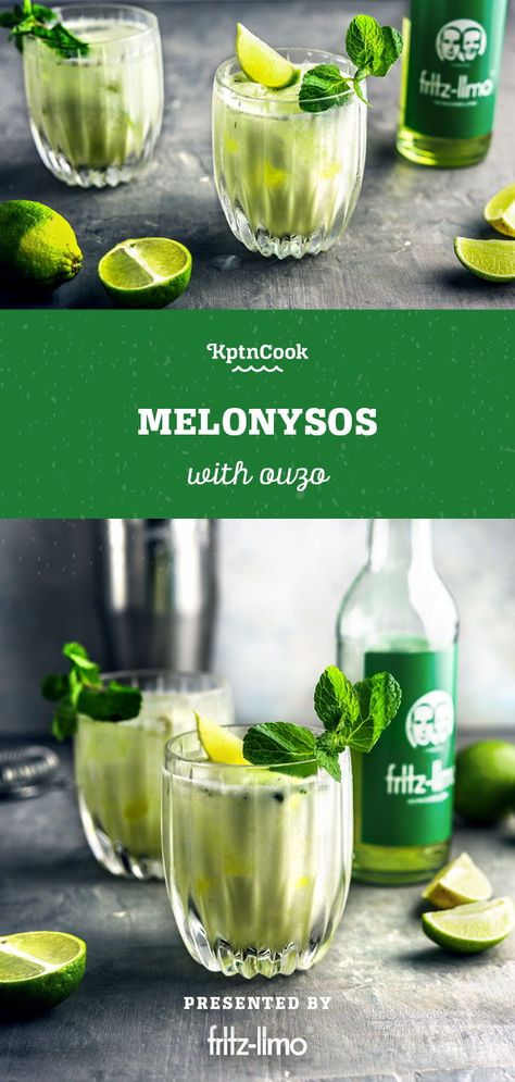 Ouzo Drinks, Melon Drink, Ouzo Cocktails, Melon Lemonade, Mixology Drinks, Greek Recipes Authentic, Recipes Authentic, Ouzo, Tasty Drinks