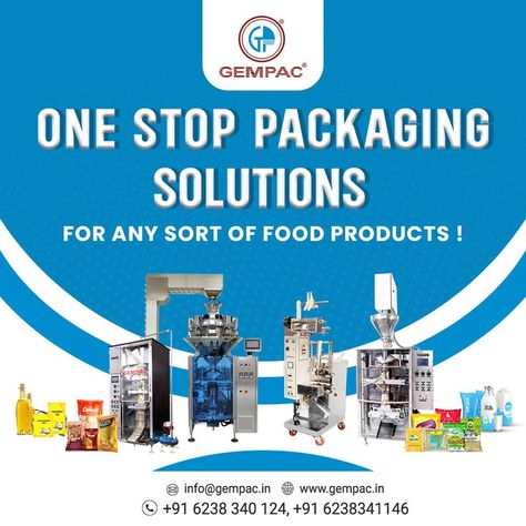 GEMPAC manufactures all kinds of packing machinery, we have special domain knowledge in food packaging machinery. We are constantly upgrading our technology to meet global standards in manufacturing. Our Specialities are: 💢 Instant mixes packaging machines 💢 Oil packaging machines 💢 Powder packaging machines 💢 Milk & liquid packaging machines 💢 Snack & namkeen packaging machines 💢 Detergents and chemicals packaging machines 📧 info@gempac.in 📲 +91 6238340124 📲 +91 6238341146 Liquid Packaging, Powder Packaging, Oil Packaging, Packaging Machinery, Packing Machine, Packaging Machine, Packaging Solutions, Machine Design, Food Packaging