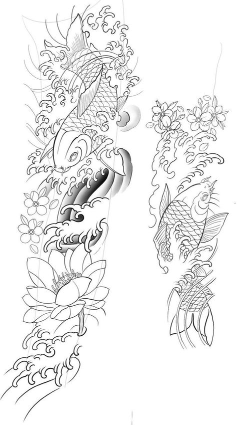 Koi Fish Arm Sleeve, Koi Fish Sleeve Tattoo For Women, Koi Fish Leg Sleeve, Japanese Koi Fish Tattoo Sleeve, Japanese Style Tattoo Sleeve, Japanese Sleeve Tattoos Women, Koi Sleeve Tattoo, Traditional Japanese Koi Fish Tattoo, Koi Fish Sleeve Tattoo