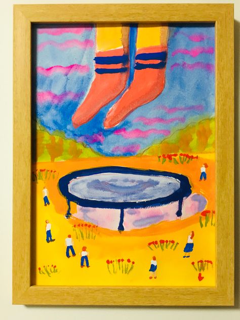 Trampoline Art, Trampoline Drawing, Trampoline Illustration, Leg Socks, Picture Painting, Trampolines, Art Colorful, Illustration Drawing, Acrylic Painting