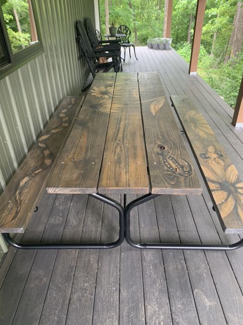 Picnic Table Ideas Picnic Table Ideas, Pinic Table, Metal Picnic Tables, Wooden Picnic Tables, Glass Projects, Stained Glass Projects, House Remodel, Table Ideas, Backyard Ideas