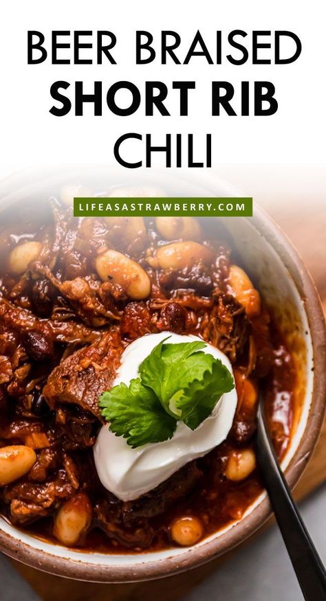 Rib Chili Recipe, Short Ribs Chili Recipe, Chili With Beer, Short Rib Chili, Beer Braised Short Ribs, Chili Spice, Beer Chili, Best Chili Recipe, Weekend Dinner