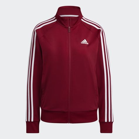 adidas Primegreen Essentials Warm-Up Slim 3-Stripes Track Jacket - Burgundy | Women's Training | adidas US Red Adidas Tracksuit, Red Adidas Jacket, Burgundy Adidas, Bus Pass, Adidas Zip Up, Adidas Tracksuit, Music Player, Red Adidas, Adidas Online