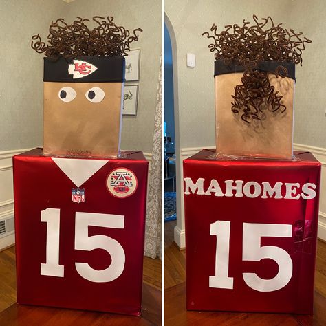 Kansas City Chiefs Valentine Boxes, Patrick Mahomes Valentines Boxes, Mahomes Valentine Box Ideas, Chiefs Valentine Box Ideas, Mahomes Valentines, Valentines Day Box For School, Chiefs Valentines, Unique Valentine Box Ideas, Valentines Day Box