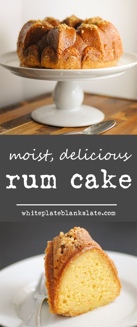 Easy, moist rum cake. Made with yellow cake mix and vanilla pudding, soaked in a delicious rum glaze. Cake Mix And Vanilla Pudding, Moist Rum Cake, Easy Rum Cake, Rum Cake Recipe Easy, Alcohol Desserts, Rum Cakes, Hello Holidays, New Years Eve Dessert, Rum Cake Recipe