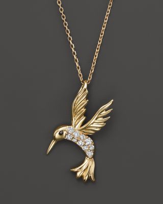 BLOOMINGDALE'S DIAMOND HUMMINGBIRD PENDANT NECKLACE IN 14K YELLOW GOLD, .09 CT. T.W.. #bloomingdales # Hummingbird Jewelry, Hummingbird Necklace, Hummingbird Pendant, Jewellery Design Sketches, Necklace Craft, Ring Pendant Necklace, Exclusive Jewelry, Fine Jewellery Necklace, Turquoise Jewelry