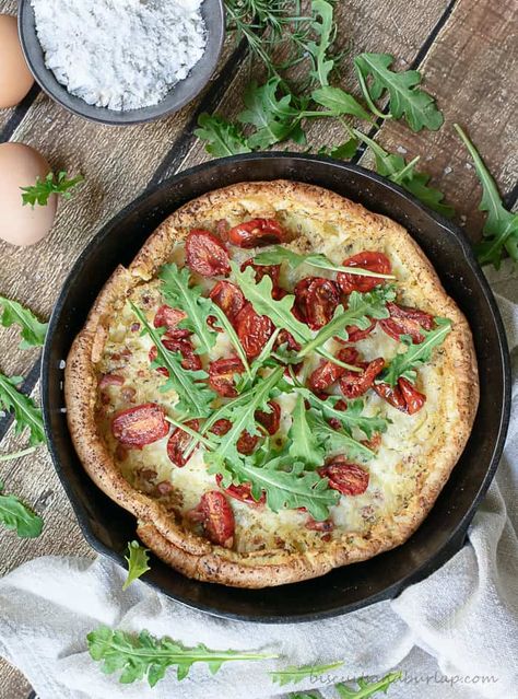 Savory Dutch Baby is Perfect for Brunch or Dinner Savory Dutch Baby Pancake, Dutch Baby Pancake Savory, Savory Dutch Baby, Dutch Baby Pancake Recipe, Baby Recipe, Dutch Baby Recipe, Baby Pancakes, Dutch Baby Pancake, Tomato Pie