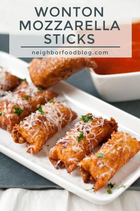 Wonton Mozzarella Sticks, Crispy Wonton, Cheese Appetizer, Wonton Recipes, Party Appetizers Easy, Mozzarella Sticks, Appetizer Bites, Wontons, Best Appetizers