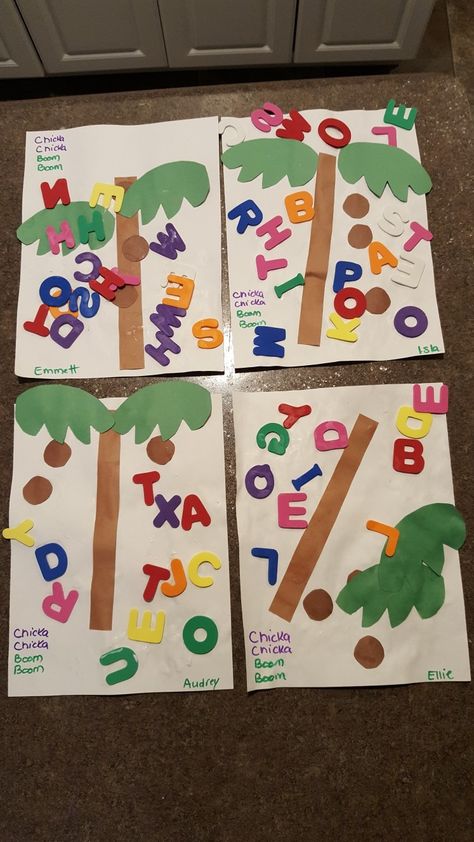 Boom Chicka Boom Craft, Abc Prek Activities, Perfect Preschool Classroom Layout, Toddler Language And Literacy Activities, Abc Theme Preschool Activities, Teacher Preschool Craft, Abc 123 Preschool Theme, Alphabet Tree Preschool, Preschool Crafts Alphabet