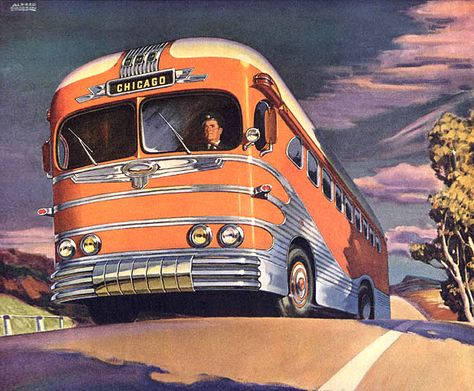 bus - Timken Roller Bearing Retro Bus, Bus Art, Greyhound Bus, Bus Line, Wheels On The Bus, Bus Coach, Bus Travel, Retro Futuristic, Vintage Trucks