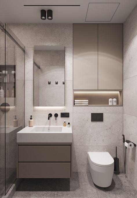 MONOCHROME CONTRASTS on Behance Bathroom Design Small Modern, Modern Small Bathrooms, Bilik Air, Luxury Master Bathrooms, Washroom Design, Bathroom Redesign, Bathroom Design Decor, Modern Moroccan, Toilet Design