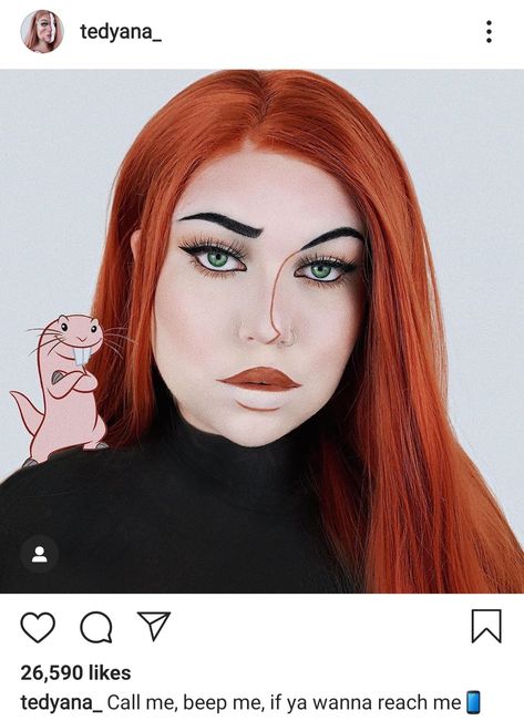 Kim Possible look Kim Possible Make Up, Kim Possible Makeup Halloween Make Up, Kim Possible Costume Makeup, Kim Imposible Halloween Costume, Kim Possible Makeup Look, Orange Hair Costume Ideas, Green Girl From Kim Possible Costume, Orange Hair Costumes, Ginger Hair Costume Ideas