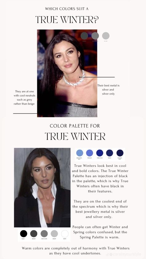 True Winter Jewelry, Cool Winter Celebrities, Cool Undertones Clothes, Deep Winter Palette Outfits Style, Cool Winter Color Palette Outfits, Deep Winter Color Palette, Cold Skin Tone, Deep Winter Palette Outfits, True Winter Palette