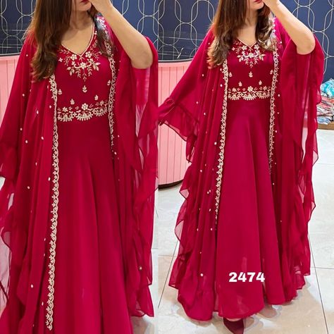 Premium Quality Western One Piece Dress, Kurti Georgette, Indowestern Gown, Indowestern Dresses, Indowestern Gowns, Gown With Jacket, Shrug For Dresses, Party Wear Gown, Fancy Gowns