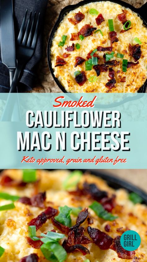 Ditch the carbs but keep the flavor with this smoked cauliflower mac n cheese recipe that can be baked in your oven or your smoker for added flavor! Smoked Cauliflower, Cauliflower Mac N Cheese, Keto Cauliflower Mac And Cheese, Cauliflower Mac And Cheese Recipe, Smoked Mac And Cheese, On The Smoker, Cauliflower Mac And Cheese, Cheesy Cauliflower, Easy Grilling