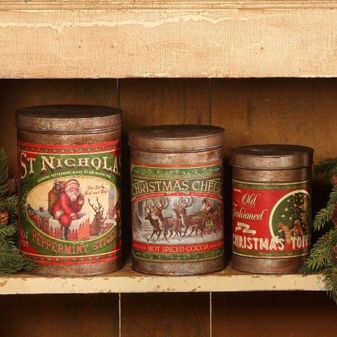 Bethany Lowe Designs Christmas Tin Canisters Set of 3 Spiced Cocoa, Christmas Toffee, Christmas Kitchens, Canister Decor, Xmas Labels, Diy Christmas Lights, Bethany Lowe Designs, Christmas Cozy, Cocoa Christmas