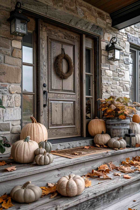 45 Elegant Fall Porch Decor Ideas for a Beautiful Season Neutral Fall Decor Porch, Fall Porch Decor Ideas, Fall Front Porch Decor Ideas, Fall Farm, Fall Porch Decor, Fall Menu, Porch Pumpkins, Fall Decor Inspiration, Fall Planters