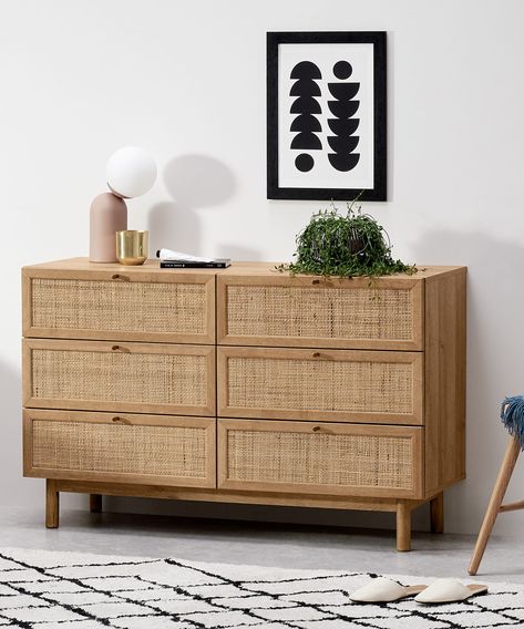 Pavia Wide Chest of Drawers, Natural Rattan & Oak Effect | MADE.com Rattan Bedroom Furniture, Chest Of Drawers Decor, Rattan Bedroom, Drawer Decor, Chest Of Drawers Design, Chest Of Drawers Bedroom, Wide Chest Of Drawers, Drawer Design, Stylish Bedroom