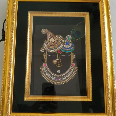 It is glass painting with minakari works Shreenathji Mukharvind, Glass Painting, Glass, Frame, Quick Saves, Home Decor, Home Décor