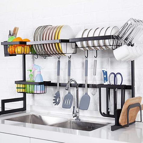 Amazon.com: YIHONG Over the Sink Dish Drying Rack, Large Dish Rack for Kitchen Sink Organization Storage, Space Saver Shelf Utensils Holder, Black: Home & Kitchen Over Sink Dish Drying Rack, Maximize Kitchen Space, Sink Dish Drying Rack, Sink Drying Rack, Best Kitchen Sinks, Kitchen Sink Organization, Kitchen Sink Storage, Sink Dish Rack, Dish Drying Rack