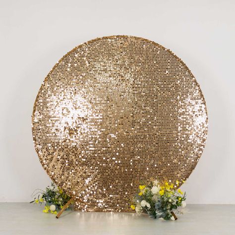 Sparkly Gold Big Payette Sequin Backdrop Stand Cover for Round Wedding Arch - 7.5ft Nye Photos, Round Wedding Arch, Metal Wedding Arch, Event Trends, Metal Wedding, Sequin Backdrop, Mall Stores, Backdrop Ideas, Backdrop Design