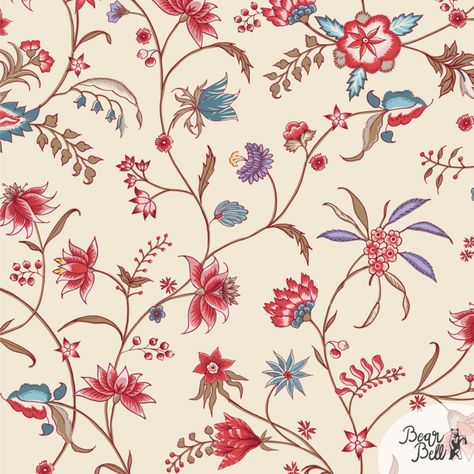 Indienne, Indian Floral pattern design by Swedish pattern designer Bärbel Dressler. #floral #indian #surfacedesign #pattern #patterndesign #18thcentury #swedishdesign Indian Floral Pattern, Swedish Pattern, Mughal Art Paintings, Floral Textile, Fabric Print Design, Pattern Design Inspiration, Textile Prints Design, Indian Patterns, Print Design Pattern