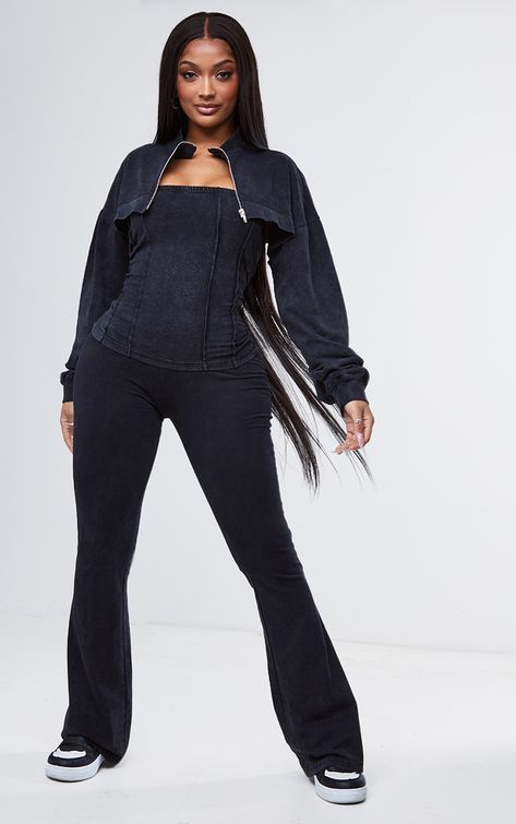 Womens Cropped Jacket, Black Flared Trousers, Kick Flare Pants, Stop Obsessing, Curvy Pants, Kick Flares, Streetwear Fashion Women, Flare Trousers, Crop Jacket