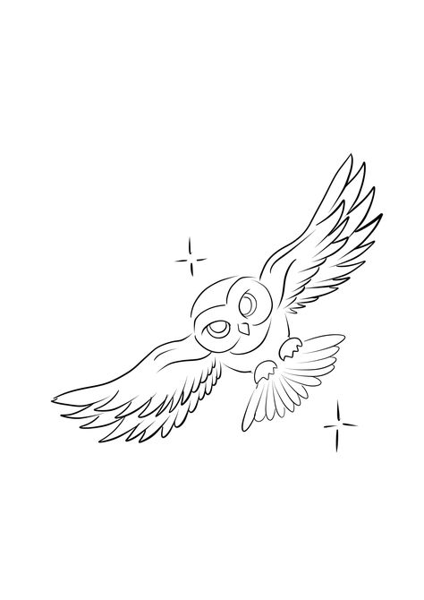 Hedwig Tattoo Small, Owl One Line, Harry Potter Owl Tattoo, Fine Line Owl Tattoo, Owl Line Drawing, Owl Tattoo For Women, Hedwig Tattoo, Owl Outline, Chest Tattoo Ideas