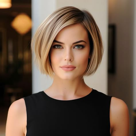 You'll love how sophisticated a short bob haircut can make you look. Don't hold back, check out all the trendy short bob haircuts and hairstyles we have for you. Chic Short Bob Haircut, Women Short Bob Hairstyles, Short A Line Bob Hairstyles, Blond Short Bob Hairstyles, Julianna Hough Hair Short Bobs, Back Of Short Bob, Power Bob Haircut, Bixie 90s Haircut 2024, Bob Hairstyles For Thick Hair Over 50