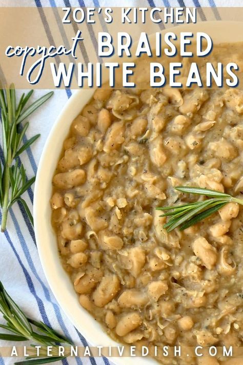 This copycat recipe of Zoe's Kitchen Braised White Beans is the only one that you need! It is vegan, super creamy, and filled with fresh rosemary and garlic. Braised White Beans, Zoes Kitchen, White Bean Recipes, Bean Recipe, Vegetarian Menu, Vegan Sausage, White Bean Soup, Lime Pie, Key Lime Pie