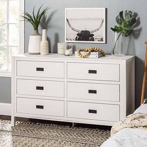 White Glam Bedroom, Sideboard Living Room, White 6 Drawer Dresser, Rectangle Side Table, Dresser Decor Bedroom, Walker Edison Furniture, Sideboards Living Room, Glam Bedroom, Entryway Console