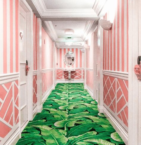 Patterned Flooring, Hotel Theme, Colony Hotel, Palm Beach Decor, Pink Hotel, Tropical Glam, Lilly Prints, The Colony Hotel, Minecraft Interior