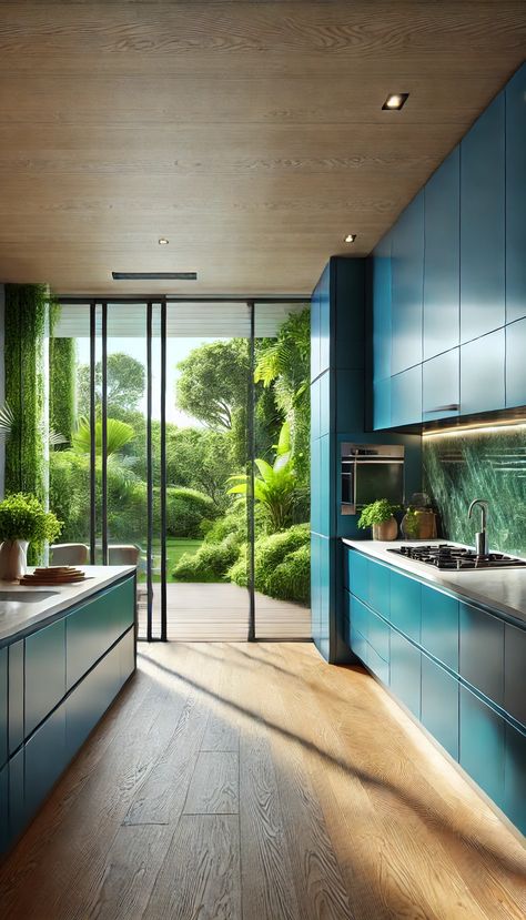 Transform your kitchen with Cerulean blue! This cool, calming color brings a fresh, airy vibe to your space and makes it feel more open and serene. Kitchen Color Trends, Kitchen Colour, Modern Palette, 2024 Kitchen, Colour Trends, Design Your Kitchen, Cerulean Blue, Grey Cabinets, Kitchen Color