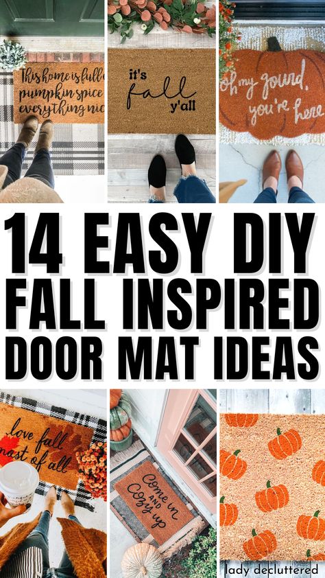 14 Easy DIY Fall Doormat Ideas Diy Painted Fall Doormat, Thanksgiving Door Mat Diy, Fall Welcome Mat Diy, Fall Door Mats Diy, Diy Fall Doormat, Fall Doormat Ideas, Diy Doormat Ideas, Easter Front Porch Decor, Stenciled Doors