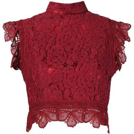 Dark Red Lace Cropped Blouse | ShopLook Red Lace Sleeveless Top, Lace Shirt Outfit, Red Lace Shirt, Red Lace Blouse, Blouse Crop Top, Stand Collar Blouse, Red Lace Top, Blouse Crop, Stand Collar Shirt