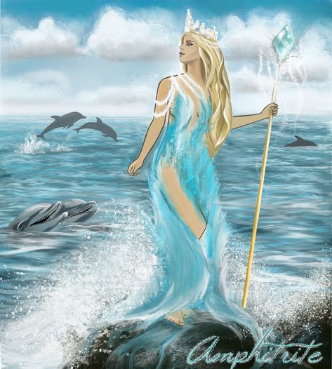 Daughter Of Poseidon Art, Poseidon And Amphitrite, Amphitrite Goddess, Queen Of The Sea, Greece Mythology, Halloween Costumes For Family, Aquarius Art, Daughter Of Poseidon, Sea Goddess