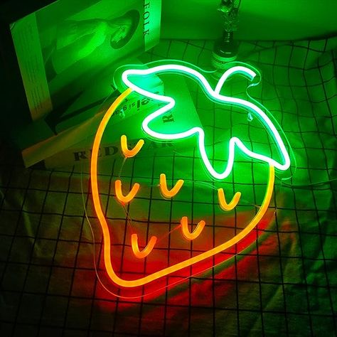 Red Green Strawberry Led Sign Fruit Shape Neon Light for Bedroom Wall Decor, Bar, Fruit Shop, Restaurant (15*13 inch) Neon Lights Bedroom, Fruit Shape, Neon Wall Signs, Green Strawberry, Fruit Shop, Light For Bedroom, Bedroom Wall Decor, Led Sign, Led Signs