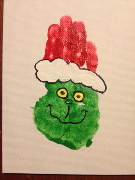 You're not so mean Mr. Grinch. Handprint Grinch. Grinch Handprint, Juleverksted For Barn, Grinch Crafts, Holiday Art Projects, Fingerprint Crafts, Handprint Christmas, Mr Grinch, Christmas Crafts For Toddlers, Footprint Crafts