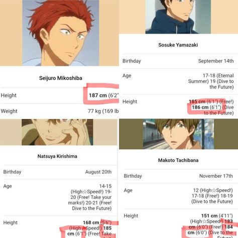 Free!Dive to the future-tallest characters height Natsuya Kirishima, Free Dive, Makoto Tachibana, Free Iwatobi Swim Club, Free Iwatobi, Free Diving, Eternal Summer, Iwatobi Swim Club, Swim Club