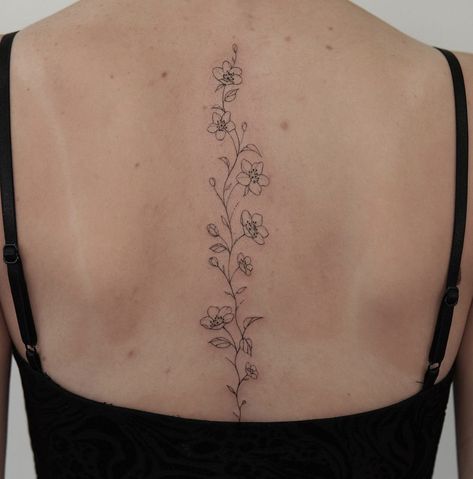 Simple Ornamental Tattoo, Simple Spine Tattoos For Women, Ornamental Back Tattoo, Women's Back Tattoos, Spine Tats, Bali Tattoo, Floral Back Tattoos, Flower Spine Tattoos, Minimalistic Tattoo