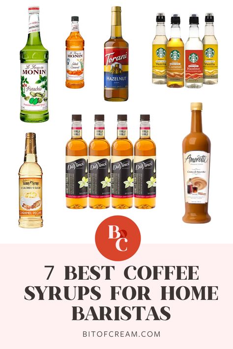 Keeping some yummy syrups on hand for your coffee bar is essential for anyone who enjoys a sweet and flavorful coffee! Read about the basics of syrup, which brands make the best syrup, and how to make one at home, too! Syrup Bar, Caramel Coffee Syrup, Coffee Syrups, Best Iced Coffee, Coffee Ingredients, Coffee Bar Design, Homemade Syrup, Caramel Syrup, Coffee Syrup