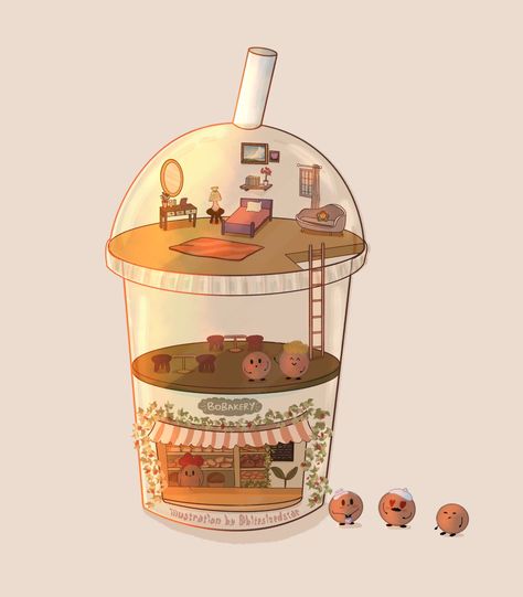 Boba Art, Cottagecore Drawing, Asian Wallpaper, Ipad Art, Boba Tea, So Creative, Food Drawing, Commissions Open, Brown Aesthetic