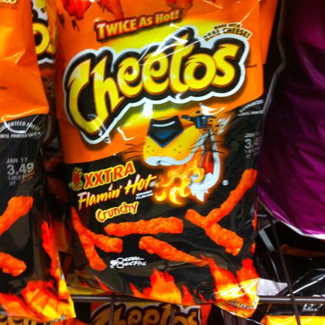 Extra hot cheetos,These are so spicy compared to the regular hot cheetos depending if you can handle it or not. These can get super spicy by a few cheetos. Love it though. Black Hot Cheetos, Extra Hot Cheetos, Spicy Cheetos, Hot Cheetos, Hot Chip, Junk Food Snacks, Fair Food Recipes, Favorite Snack, Food Obsession