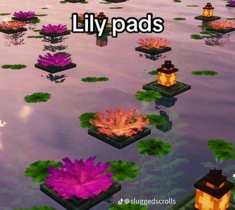 Minecraft Floating Garden, Minecraft Pool Ideas Design, Minecraft Lilypad, Minecraft Lake Ideas, Minecraft Interior, Minecraft Banner Designs, Minecraft Interior Design, Bangunan Minecraft, Minecraft House Plans