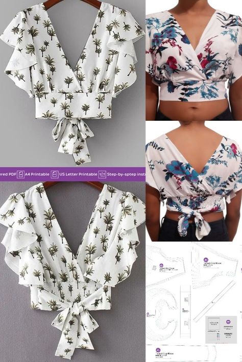 #summerdress #sewing #pdfsewingpattern Upcycled Clothing Tutorial, Top Pattern Sewing, Crop Top Sewing Pattern, Sewing Patterns Free Women, Dress Patterns Diy, Latest Blouse Designs Pattern, Sewing Blouses, Sewing Clothes Women, Dress Patterns Free