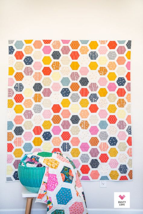 PDF quilt patterns – Page 3 – Quilty Love Beginner Quilt Patterns Free, Colorful Baby Quilt, Kid Quilts Patterns, Quilty Love, Retro Quilt, Love Quilt, Hexagon Quilt Pattern, Free Quilting Patterns, Colorful Baby