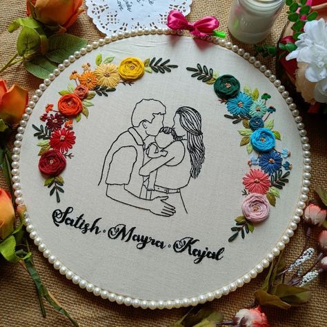 Handmade Gifts For Family, Baby Handprint Art, Flower Crafts Kids, Hoop Frame, Baby Handprint, Business Baby, Customised Gifts, Hand Embroidery Projects, Sketches Dresses