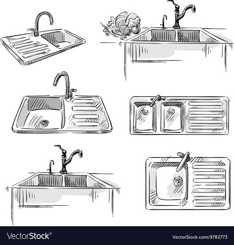 Kitchen Sink Drawing, Sink Drawing, Drawing Kitchen, Modern Kitchen Photos, Kitchen Elevation, Kitchen Objects, Modern Kitchen Sinks, Diy Furniture Videos, Cats Art Drawing