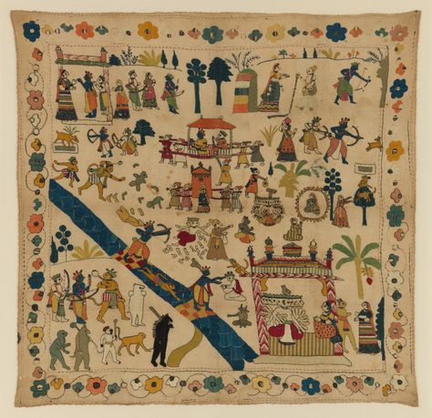 Daily Art Fix – Ramayan in the Chamba Valley – The Art Blog by WOVENSOULS.COM Chamba Rumal Embroidery, Chamba Rumal, Metal Embroidery, Amenhotep Iii, 18th Century Paintings, Indian Painting, Philadelphia Museum Of Art, Classic Image, Indian Textiles